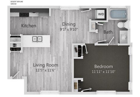 Desert Skyline 1BR 1B 2D Floor Plan
